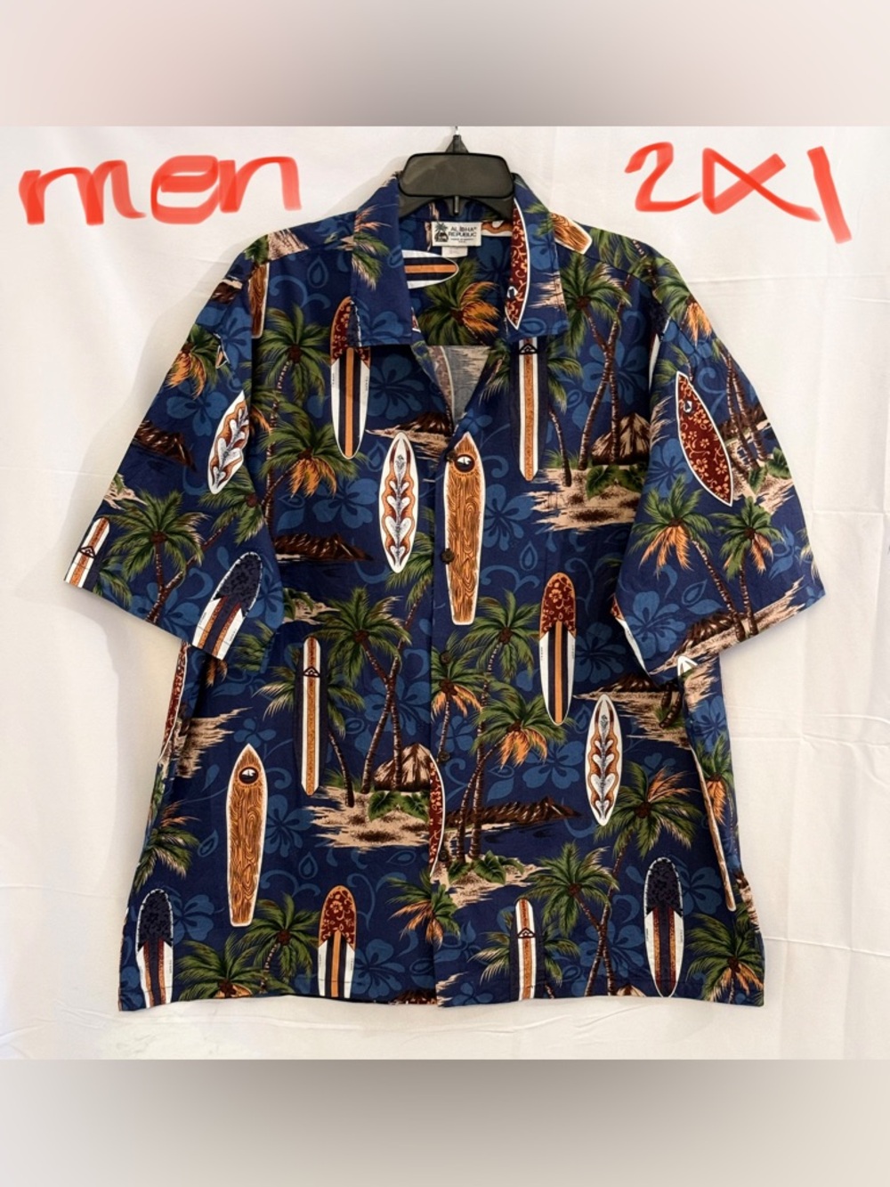 Men's Navy Surfboard & Palm Short-Sleeve Camp Shirt - 2XL